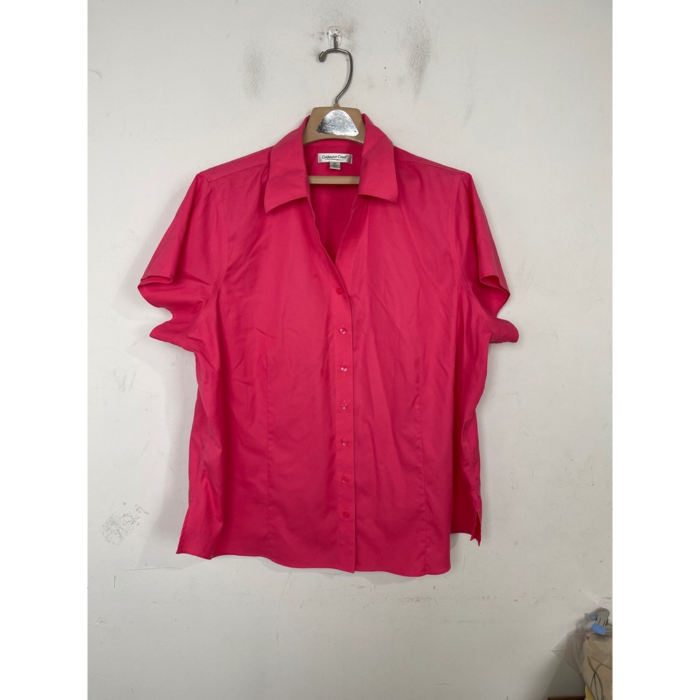 Coldwater Creek Womens 2X Hot Pink Short Sleeve Button Down Shirt Cotton Stretch